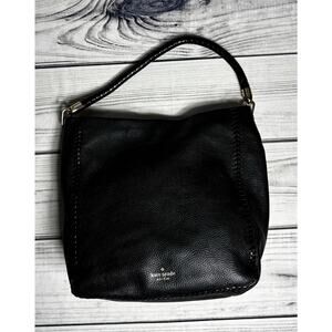 Kate Spade Leather Hobo Shoulder Bag Purse Stitch Detail Elliot Black